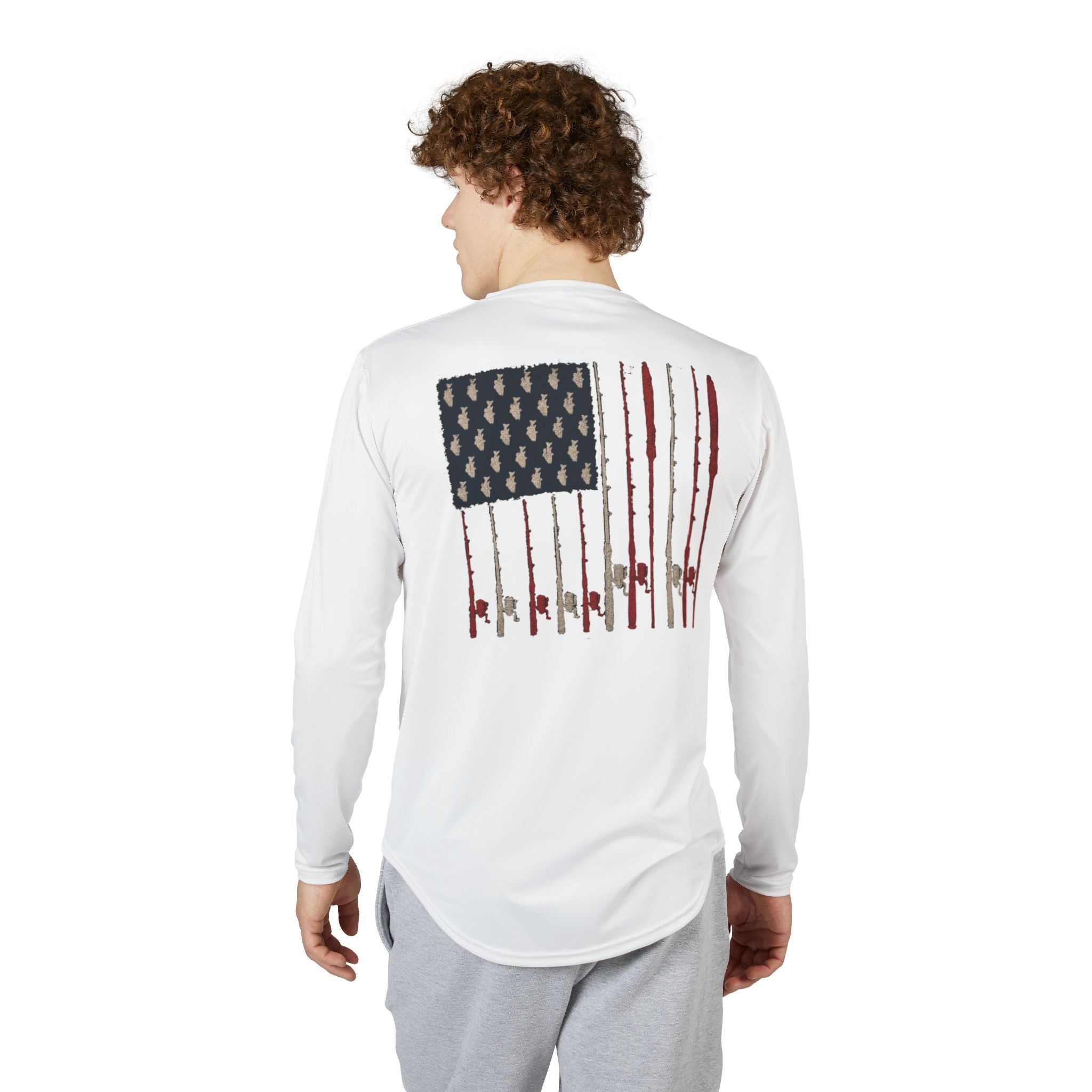 Patriotic Fishing Long Sleeve Shirt — American Flag Fishing Design